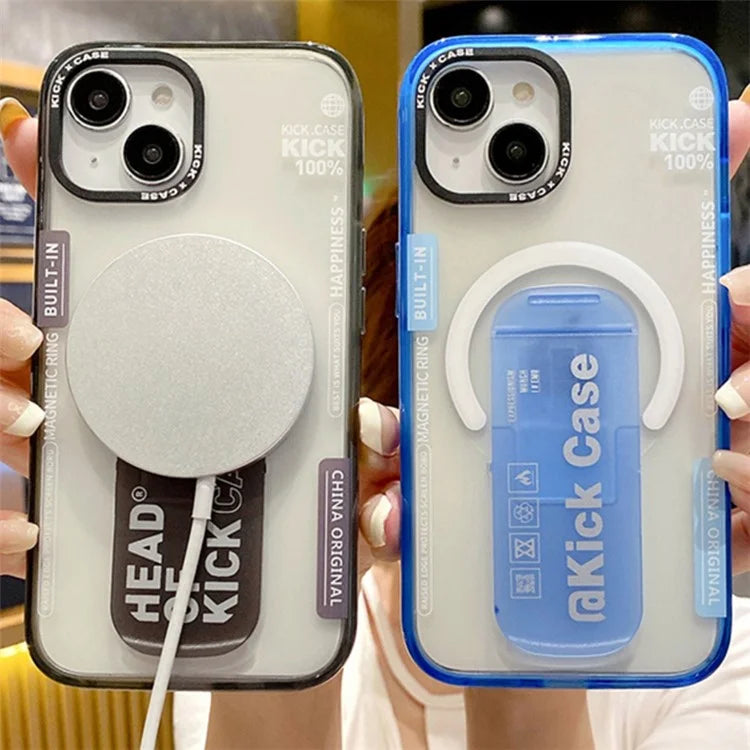 For iPhone 15 Kickstand Magnetic Case Dual Layer PC+TPU Protective Phone Cover