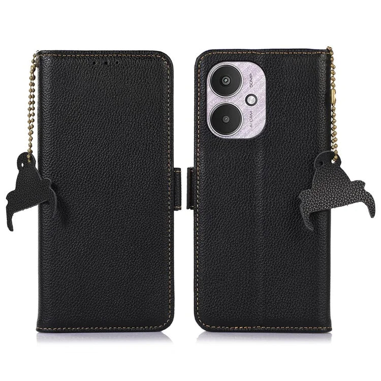 For Xiaomi Redmi 13C 4G / 5G / Poco C65 4G Case Genuine Cow Leather Cover with RFID Blocking Wallet
