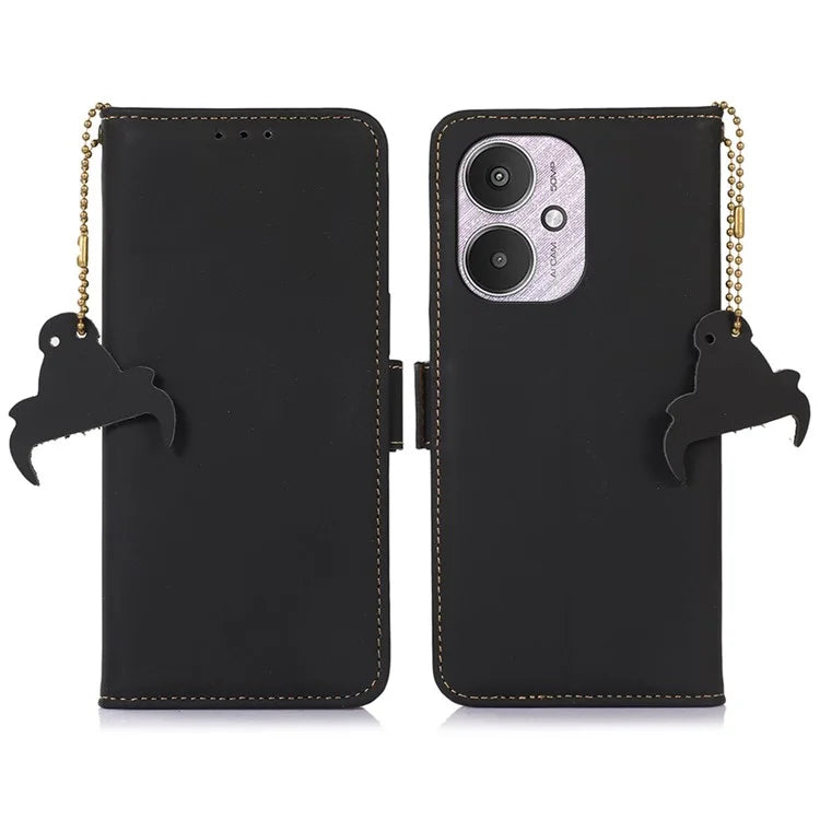 For Xiaomi Redmi 13C 4G / 5G / Poco C65 4G Case Genuine Cow Leather RFID Blocking Wallet Cover