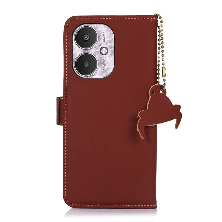 For Xiaomi Redmi 13C 4G / 5G / Poco C65 4G Case Genuine Cow Leather RFID Blocking Wallet Cover