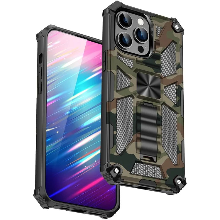 For iPhone 15 Pro Phone Case PC+TPU Kickstand Shockproof Back Cover