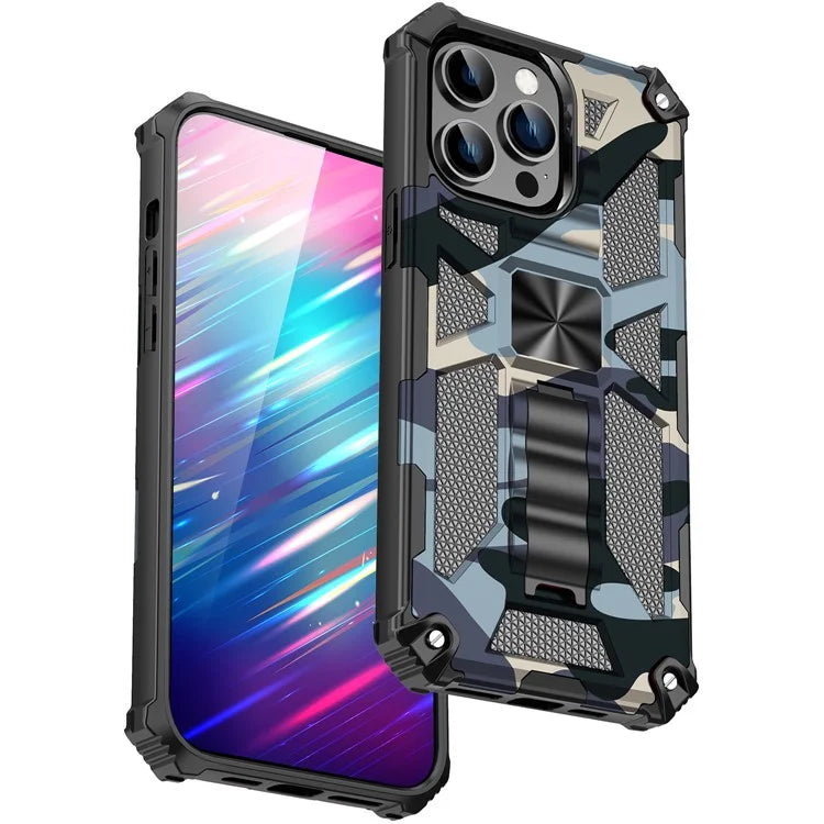 For iPhone 15 Pro Phone Case PC+TPU Kickstand Shockproof Back Cover