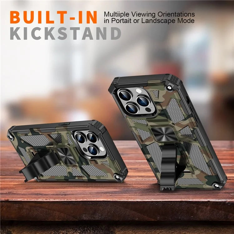 For iPhone 15 Pro Phone Case PC+TPU Kickstand Shockproof Back Cover