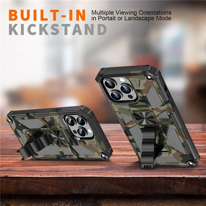 For iPhone 15 Pro Phone Case PC+TPU Kickstand Shockproof Back Cover
