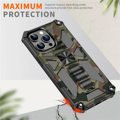 For iPhone 15 Pro Phone Case PC+TPU Kickstand Shockproof Back Cover