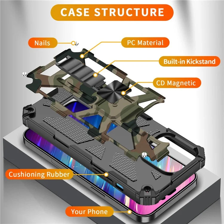 For iPhone 15 Pro Phone Case PC+TPU Kickstand Shockproof Back Cover