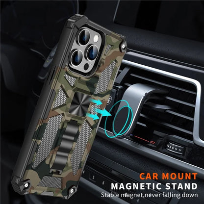 For iPhone 15 Pro Phone Case PC+TPU Kickstand Shockproof Back Cover