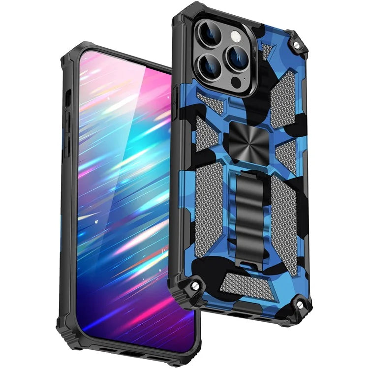 For iPhone 15 Pro Phone Case PC+TPU Kickstand Shockproof Back Cover