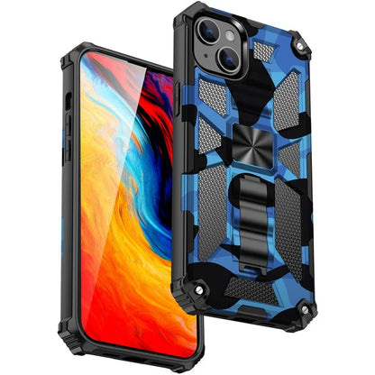 For iPhone 15 Case Shockproof Camouflage Kickstand Phone Back Shell Cover