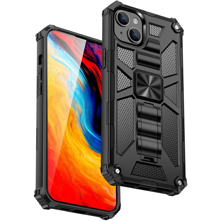 For iPhone 15 Plus Phone Case Anti-scratch Kickstand Hard PC Soft TPU Phone Shell