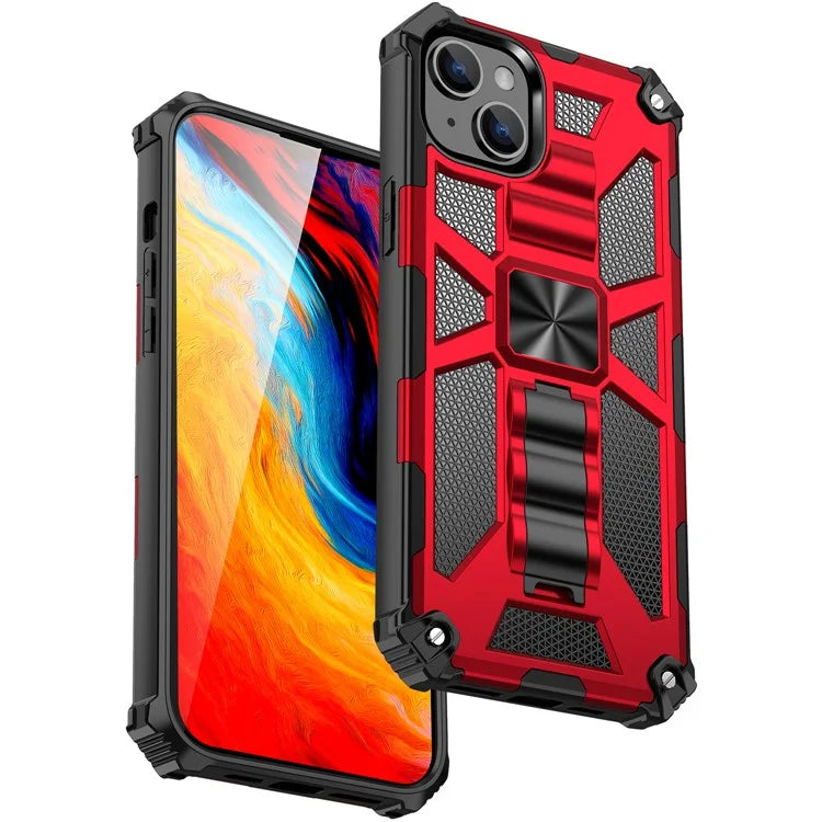For iPhone 15 Plus Phone Case Anti-scratch Kickstand Hard PC Soft TPU Phone Shell