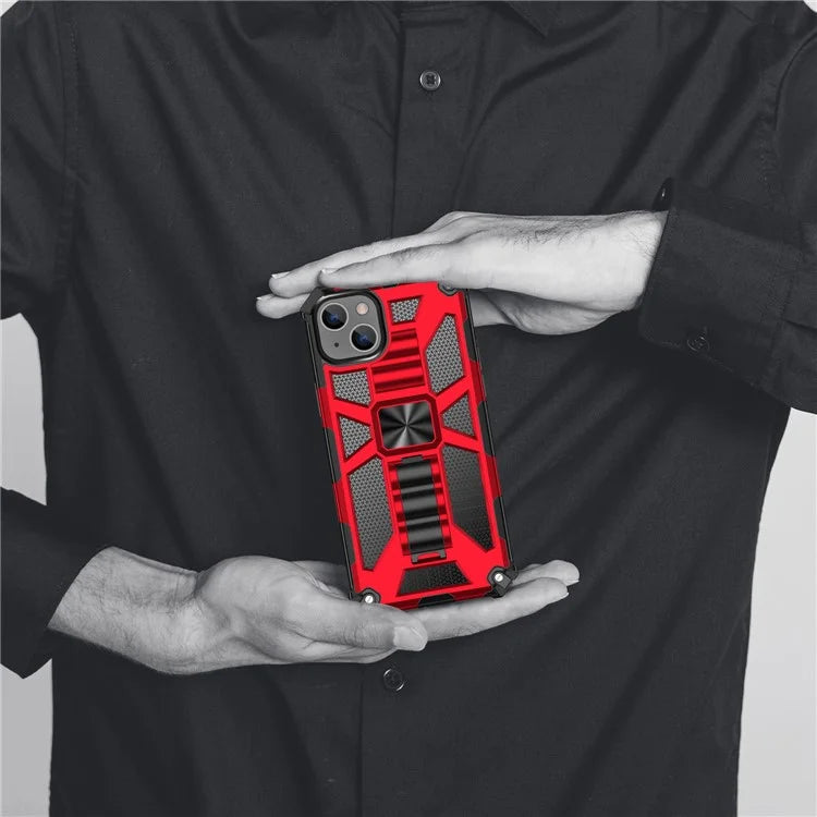 For iPhone 15 Plus Phone Case Anti-scratch Kickstand Hard PC Soft TPU Phone Shell