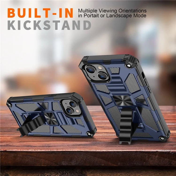 For iPhone 15 Plus Phone Case Anti-scratch Kickstand Hard PC Soft TPU Phone Shell