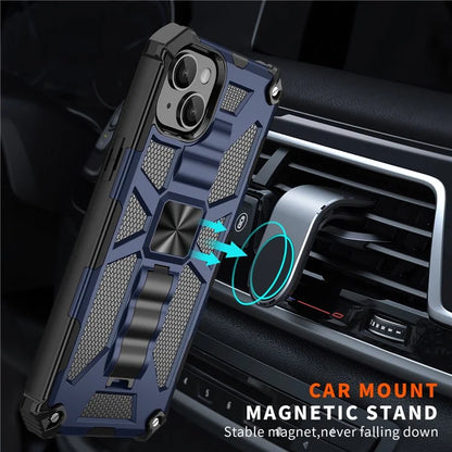 For iPhone 15 Plus Phone Case Anti-scratch Kickstand Hard PC Soft TPU Phone Shell