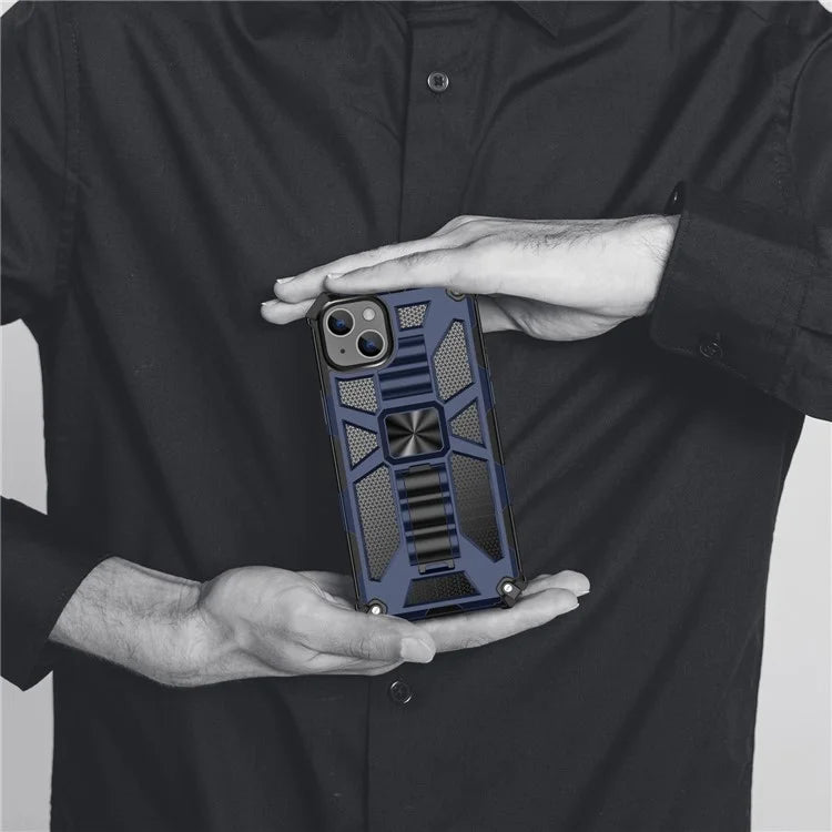 For iPhone 15 Plus Phone Case Anti-scratch Kickstand Hard PC Soft TPU Phone Shell