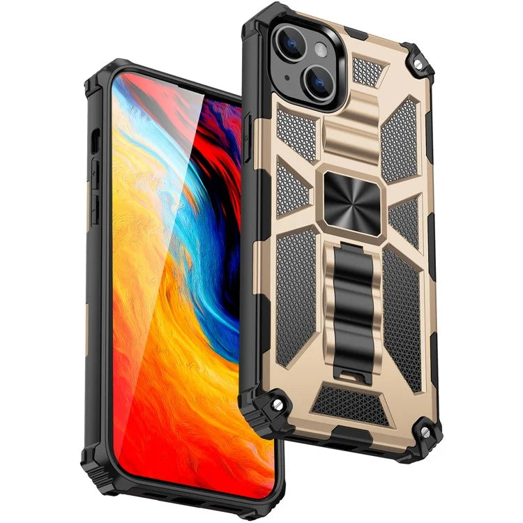 For iPhone 15 Plus Phone Case Anti-scratch Kickstand Hard PC Soft TPU Phone Shell