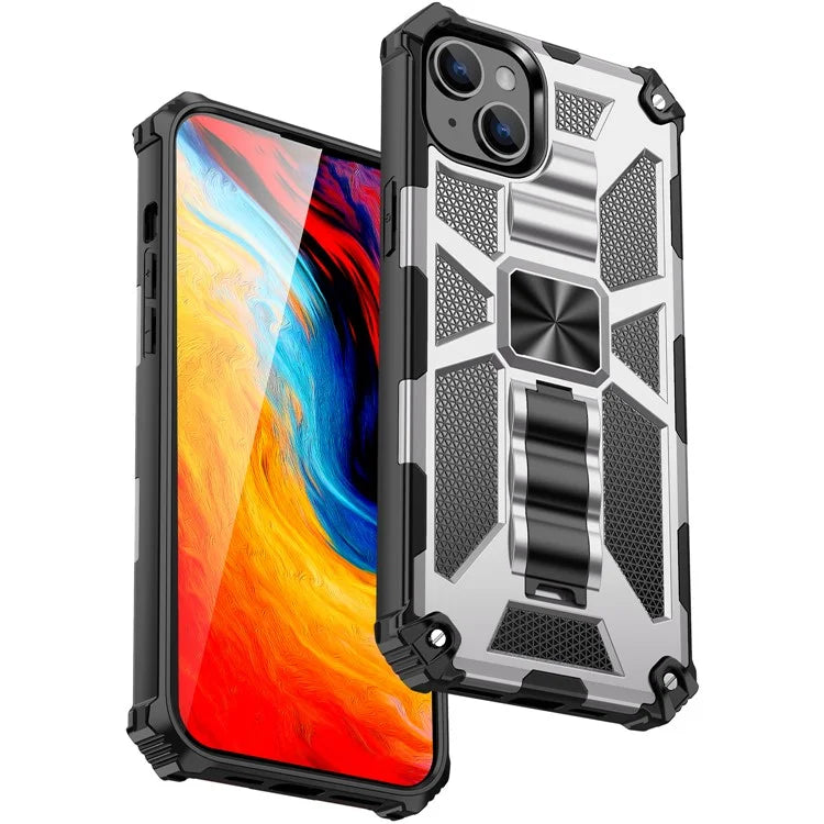 For iPhone 15 Plus Phone Case Anti-scratch Kickstand Hard PC Soft TPU Phone Shell