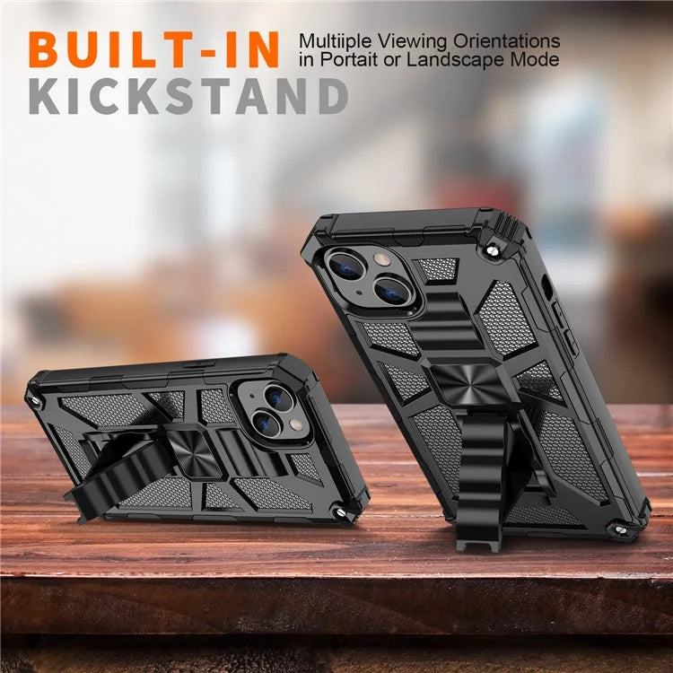 For iPhone 15 Plus Phone Case Anti-scratch Kickstand Hard PC Soft TPU Phone Shell