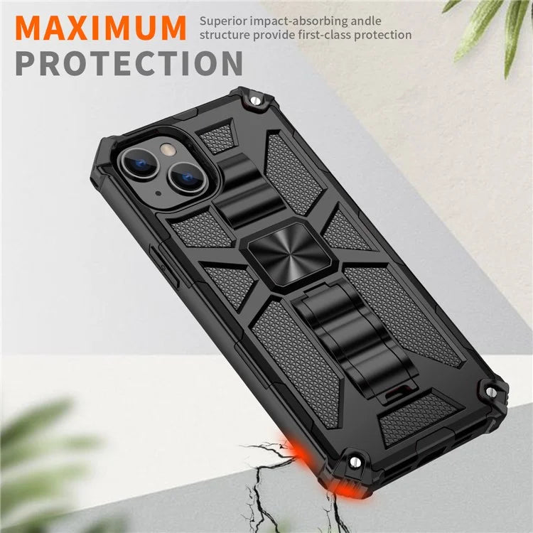 For iPhone 15 Plus Phone Case Anti-scratch Kickstand Hard PC Soft TPU Phone Shell