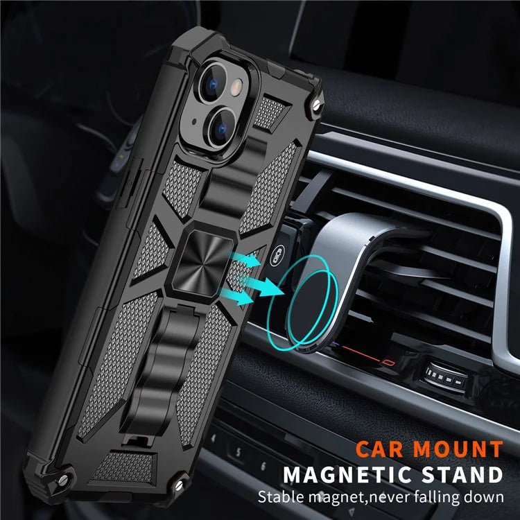 For iPhone 15 Plus Phone Case Anti-scratch Kickstand Hard PC Soft TPU Phone Shell