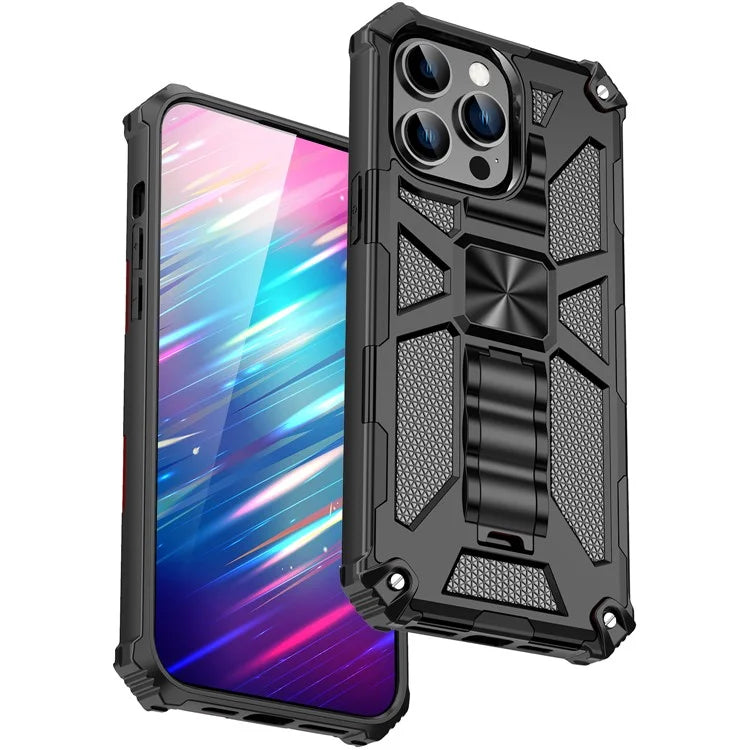 For iPhone 15 Pro Max Phone Cover Kickstand Soft TPU+Hard PC Back Case Built-in Metal Sheet