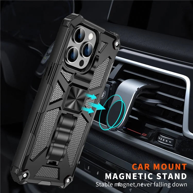 For iPhone 15 Pro Max Phone Cover Kickstand Soft TPU+Hard PC Back Case Built-in Metal Sheet