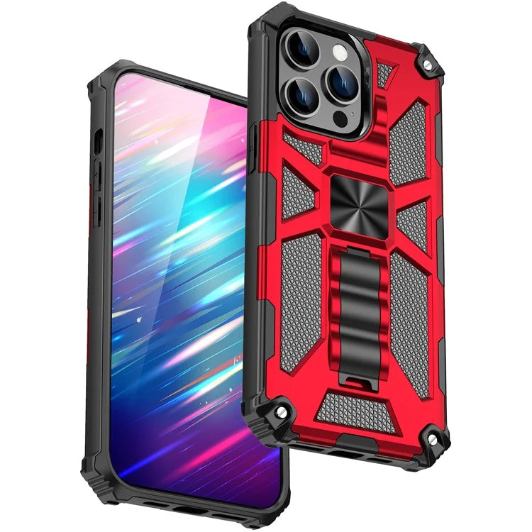 For iPhone 15 Pro Max Phone Cover Kickstand Soft TPU+Hard PC Back Case Built-in Metal Sheet