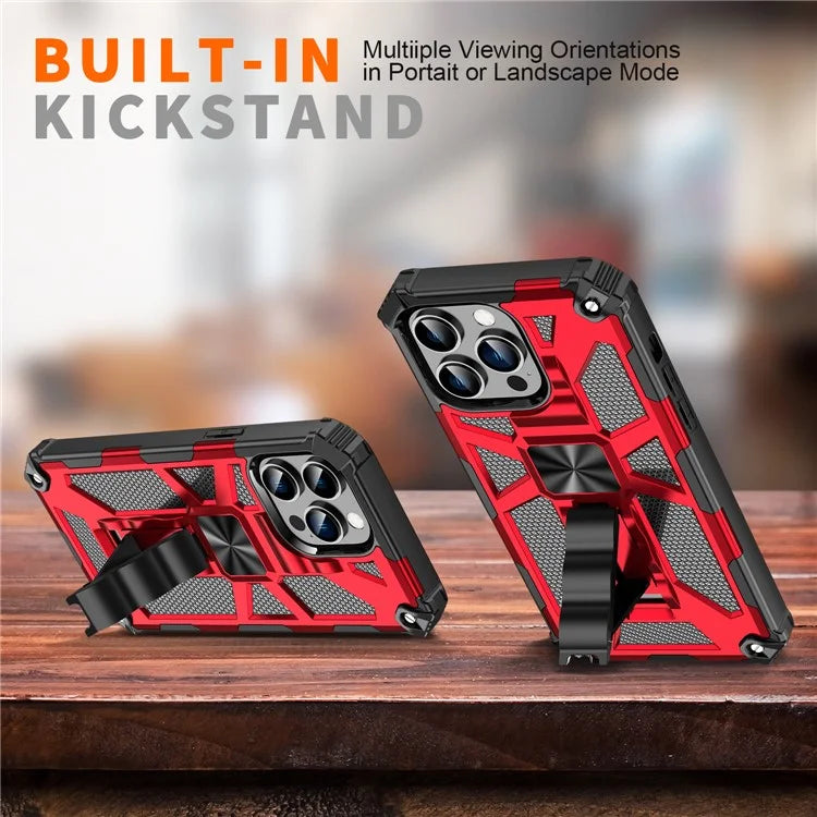For iPhone 15 Pro Max Phone Cover Kickstand Soft TPU+Hard PC Back Case Built-in Metal Sheet