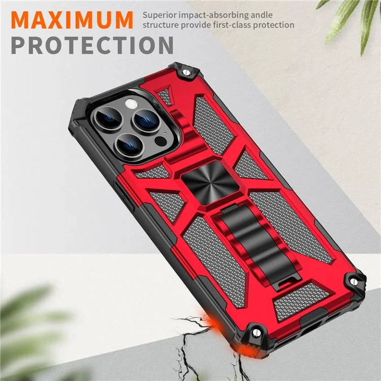 For iPhone 15 Pro Max Phone Cover Kickstand Soft TPU+Hard PC Back Case Built-in Metal Sheet