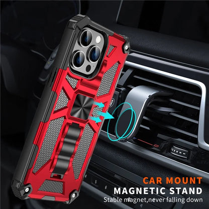 For iPhone 15 Pro Max Phone Cover Kickstand Soft TPU+Hard PC Back Case Built-in Metal Sheet