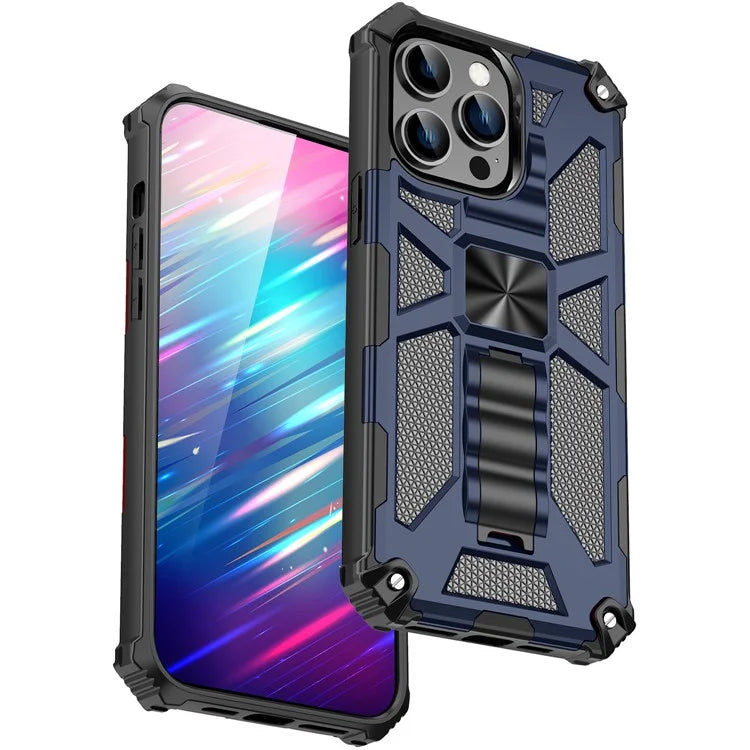 For iPhone 15 Pro Max Phone Cover Kickstand Soft TPU+Hard PC Back Case Built-in Metal Sheet