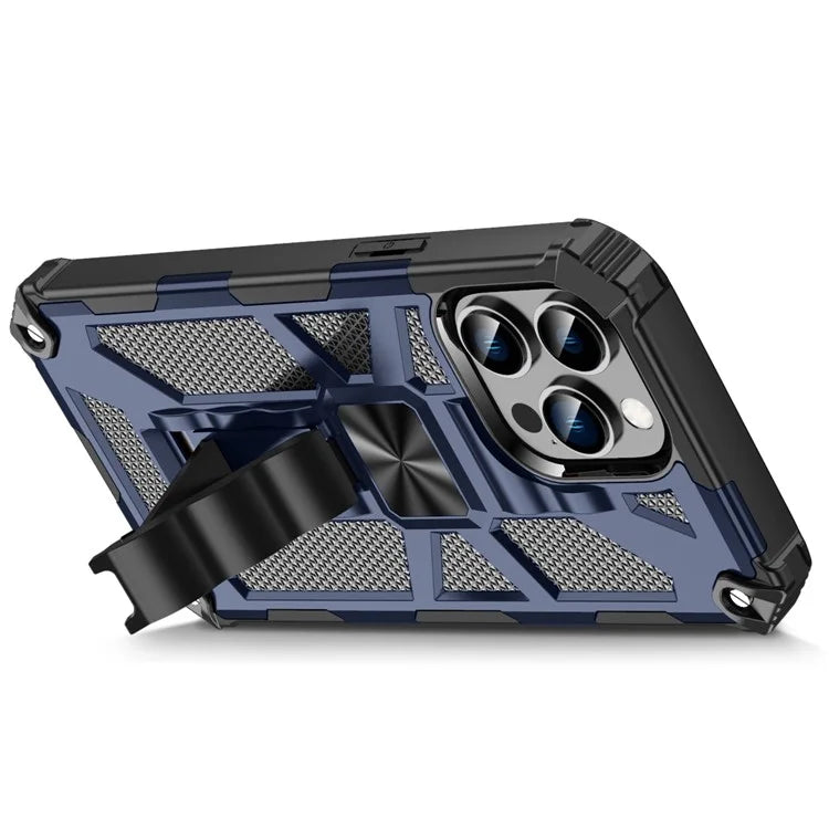 For iPhone 15 Pro Max Phone Cover Kickstand Soft TPU+Hard PC Back Case Built-in Metal Sheet