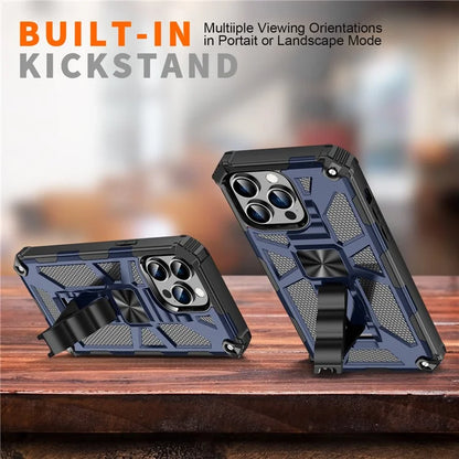 For iPhone 15 Pro Max Phone Cover Kickstand Soft TPU+Hard PC Back Case Built-in Metal Sheet