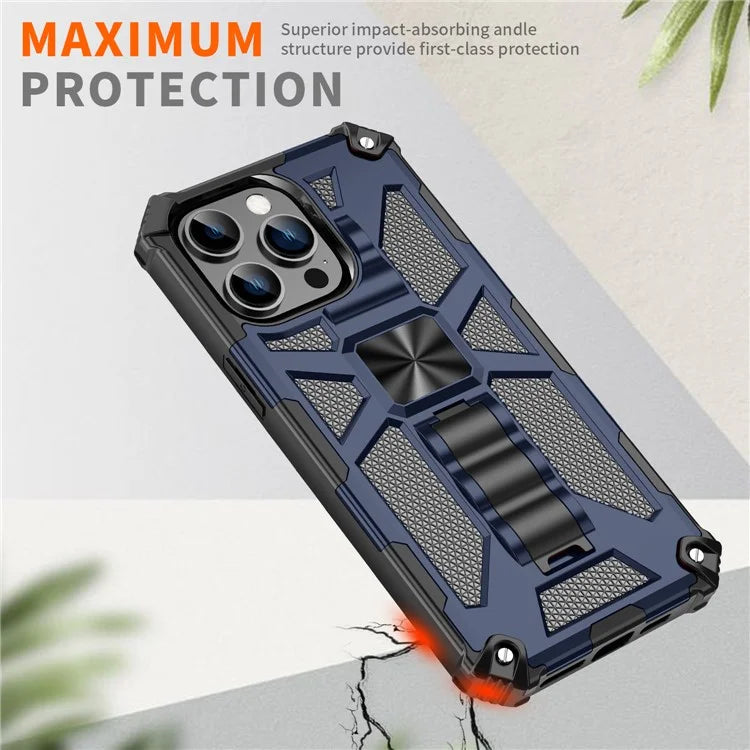 For iPhone 15 Pro Max Phone Cover Kickstand Soft TPU+Hard PC Back Case Built-in Metal Sheet