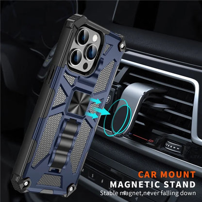 For iPhone 15 Pro Max Phone Cover Kickstand Soft TPU+Hard PC Back Case Built-in Metal Sheet