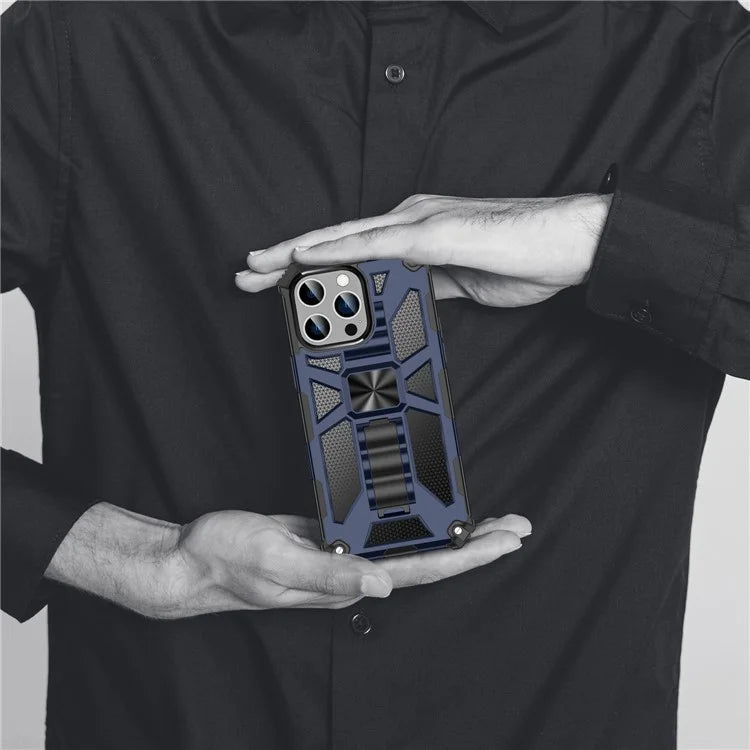 For iPhone 15 Pro Max Phone Cover Kickstand Soft TPU+Hard PC Back Case Built-in Metal Sheet