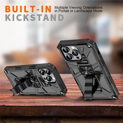 For iPhone 15 Pro Max Phone Cover Kickstand Soft TPU+Hard PC Back Case Built-in Metal Sheet