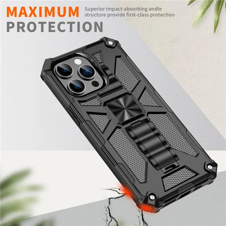 For iPhone 15 Pro Max Phone Cover Kickstand Soft TPU+Hard PC Back Case Built-in Metal Sheet