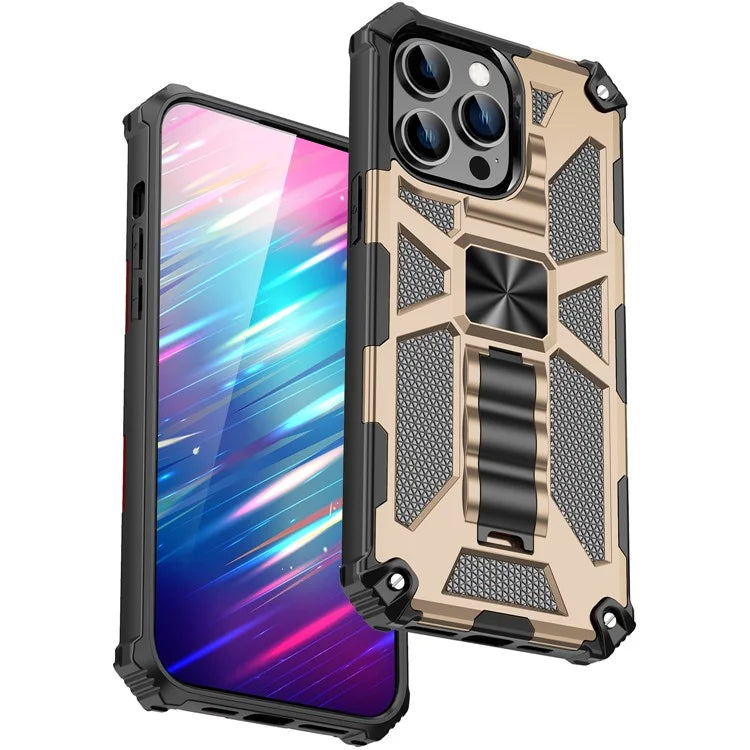 For iPhone 15 Pro Max Phone Cover Kickstand Soft TPU+Hard PC Back Case Built-in Metal Sheet