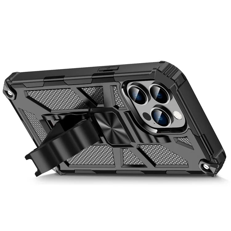 For iPhone 15 Pro Max Phone Cover Kickstand Soft TPU+Hard PC Back Case Built-in Metal Sheet