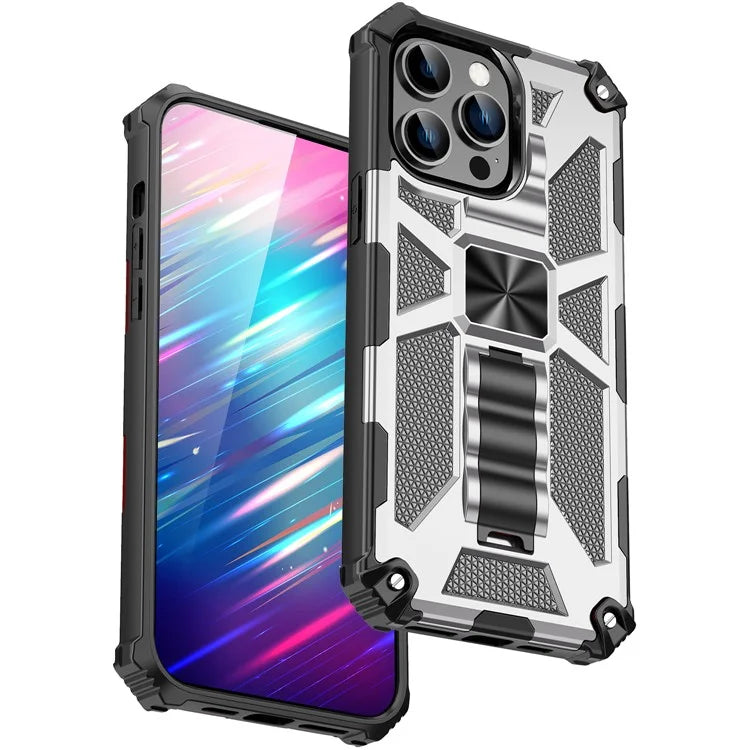 For iPhone 15 Pro Max Phone Cover Kickstand Soft TPU+Hard PC Back Case Built-in Metal Sheet