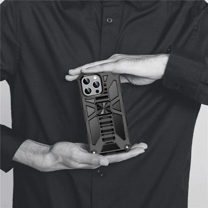 For iPhone 15 Pro Max Phone Cover Kickstand Soft TPU+Hard PC Back Case Built-in Metal Sheet