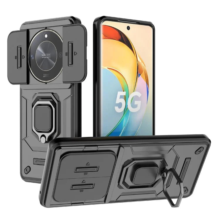 For Honor X50 Case Slide Lens Protection PC + TPU Kickstand Cover