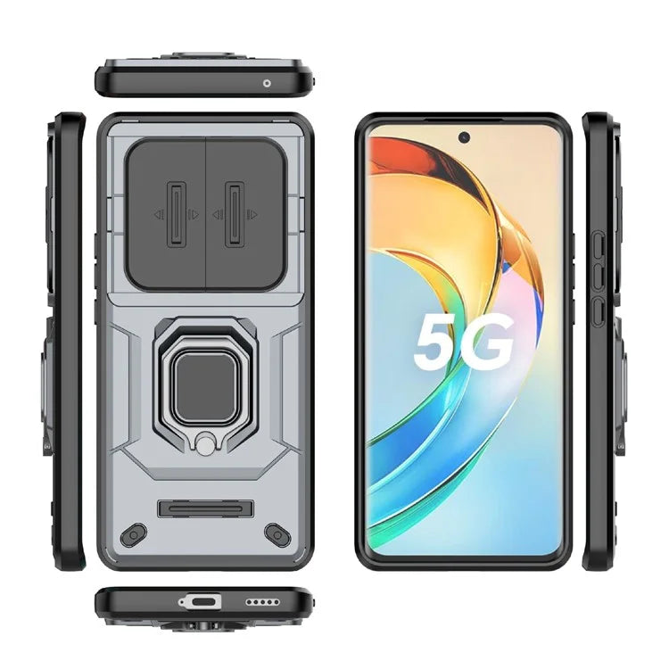 For Honor X50 Case Slide Lens Protection PC + TPU Kickstand Cover