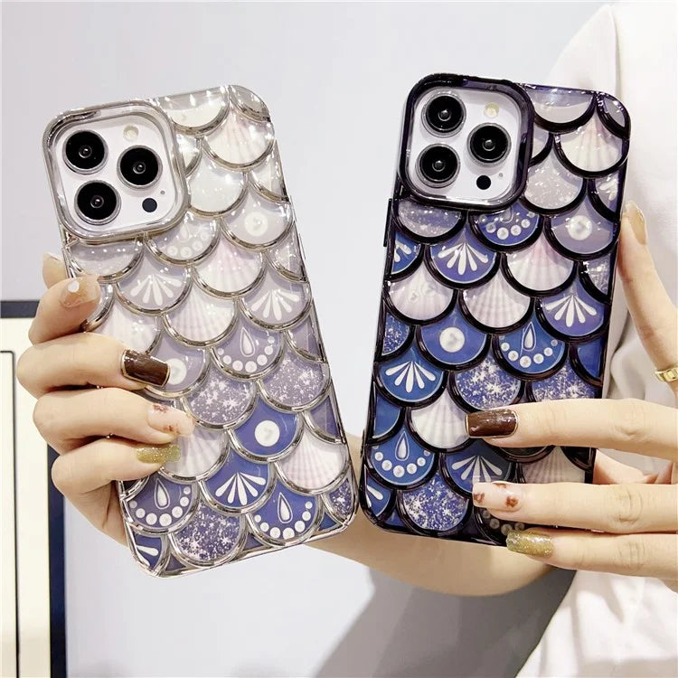 For iPhone 15 Pro Max Case 3D Fish Scale Electroplated TPU Phone Back Cover