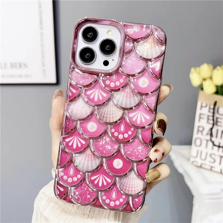 For iPhone 15 Pro Max Case 3D Fish Scale Electroplated TPU Phone Back Cover