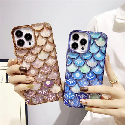 For iPhone 15 Pro Max Case 3D Fish Scale Electroplated TPU Phone Back Cover