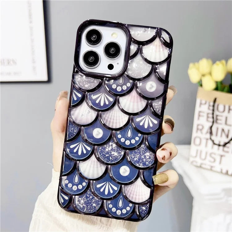 For iPhone 15 Pro Case Stylish 3D Fish Scale Drop-proof TPU Phone Back Cover