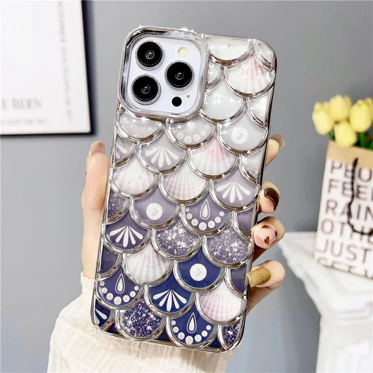 For iPhone 14 Pro TPU Case Electroplated 3D Fish Scale Phone Protective Cover
