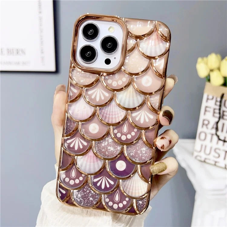 For iPhone 14 Pro TPU Case Electroplated 3D Fish Scale Phone Protective Cover